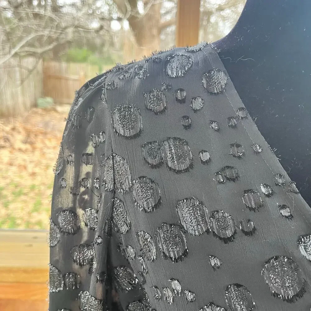 J.Crew Women's Tie-Waist V-Neck Blouse In Black Metallic Dot Size XS
